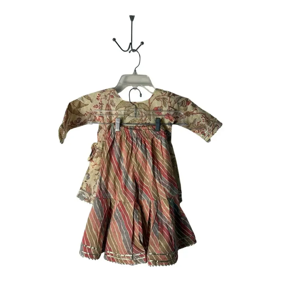 Girls Floral Print Lehenga Choli Suit Set Size 2T Beige Red Ethnic Ghagra
